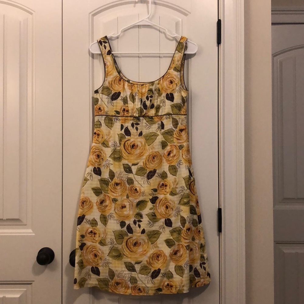 CAbi yellow floral print sleeveless dress
